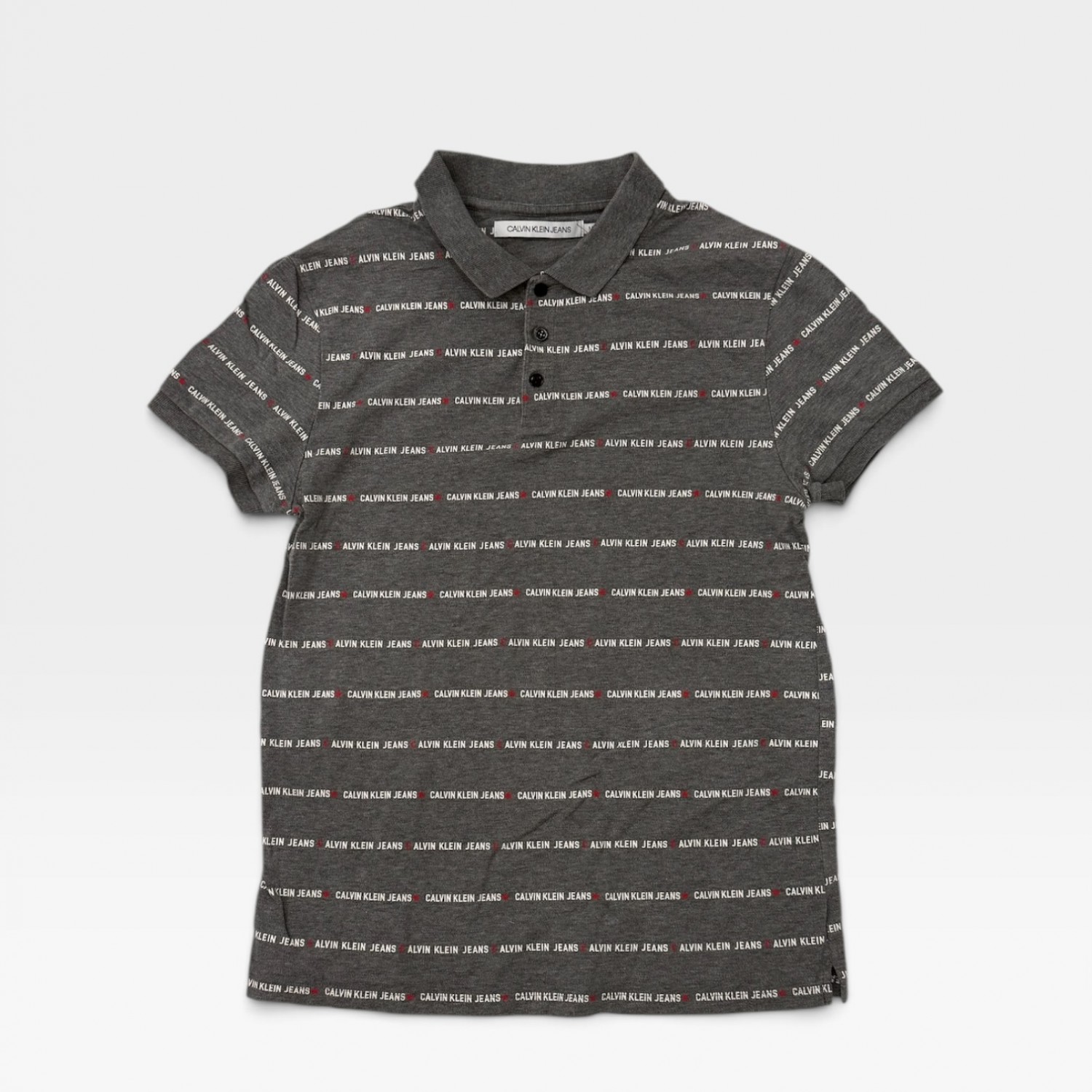 Calvin Klein Jeans Polo Μπλούζα Γκρι με All Over Logo Print