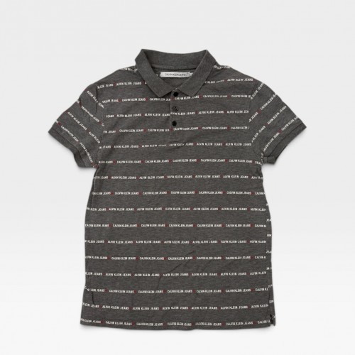 Calvin Klein Jeans Polo Μπλούζα Γκρι με All Over Logo Print