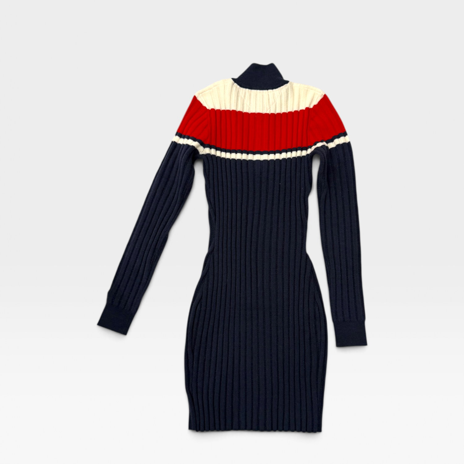 Tommy Hilfiger Γυναικείο Vintage Πλεκτό Φόρεμα Ribbed Navy / Κόκκινο / Λευκό / Pre-Owned