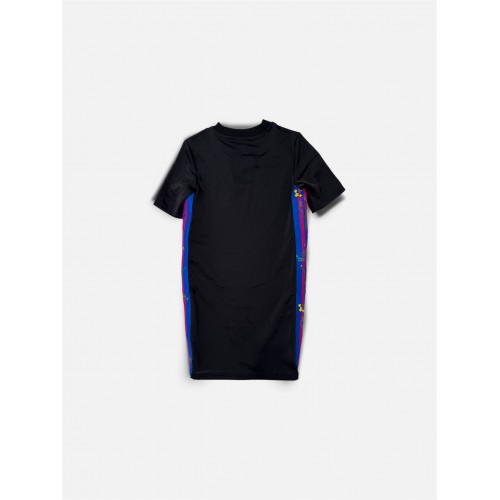 Adidas Originals T-Shirt Φόρεμα με Floral Ρίγες Μαύρο
