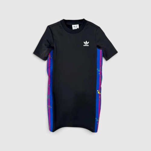 Adidas Originals T-Shirt Φόρεμα με Floral Ρίγες Μαύρο / Pre-Owned