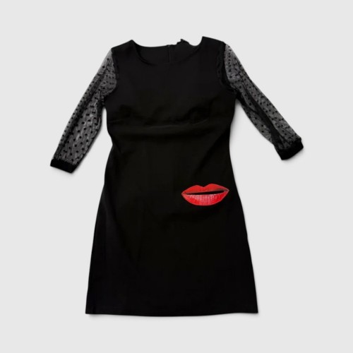 Desigual Γυναικείο Μαύρο Φόρεμα με Διαφάνειες & Κόκκινα Χείλη / Pre-Owned