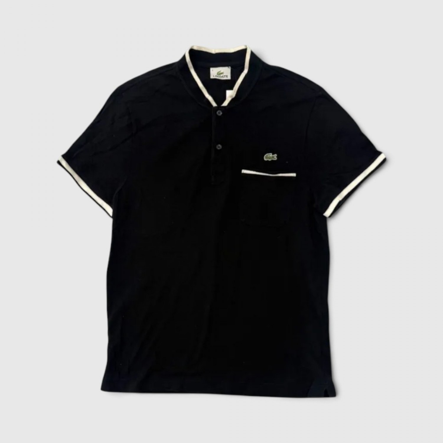 Lacoste Μαύρη Ανδρική Μπλούζα Polo με Τσέπη και Λευκές Λεπτομέρειες / Pre-Owned