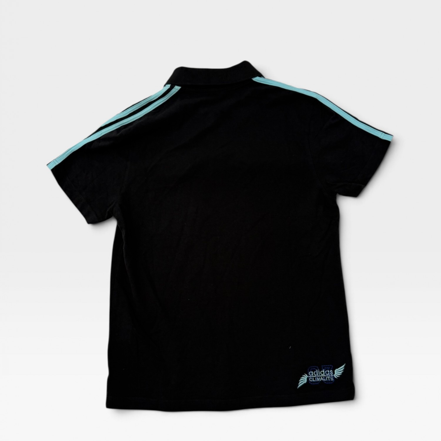 Adidas ClimaLite Polo Shirt Black with Aqua Stripes