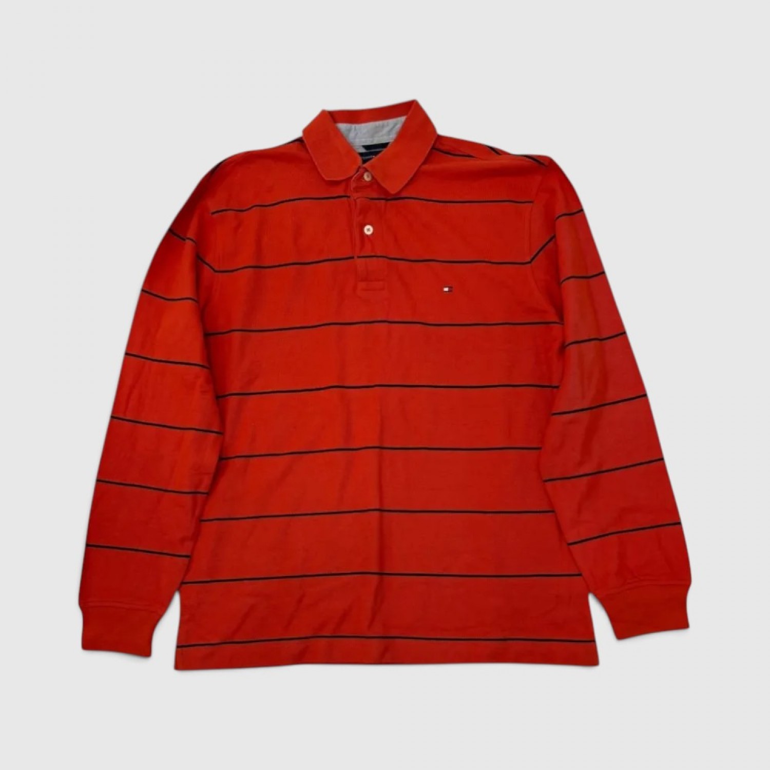 Tommy Hilfiger Classic Striped Rugby Polo Shirt Red / Pre-Owned