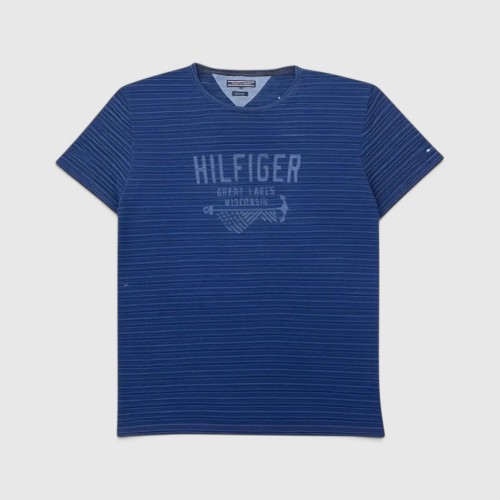 Tommy Hilfiger Ανδρικό Striped Logo T-Shirt Μπλε / Pre-Owned