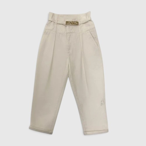 Pinko High Waist Belted Παντελόνι Εκρού / Pre-Owned