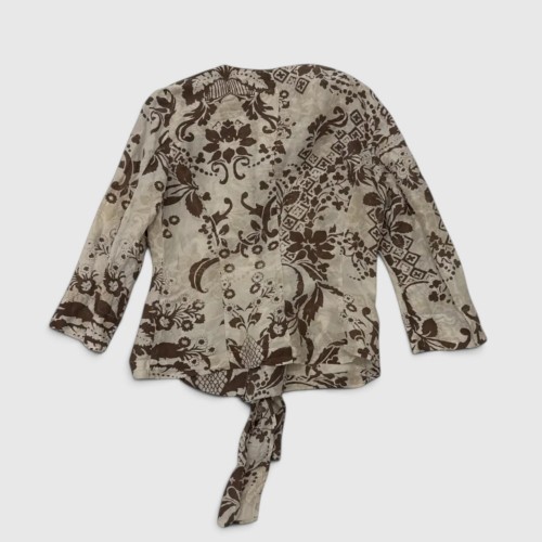 Vintage Floral Wrap Μπλούζα – Μπεζ / Καφέ / Pre-Owned