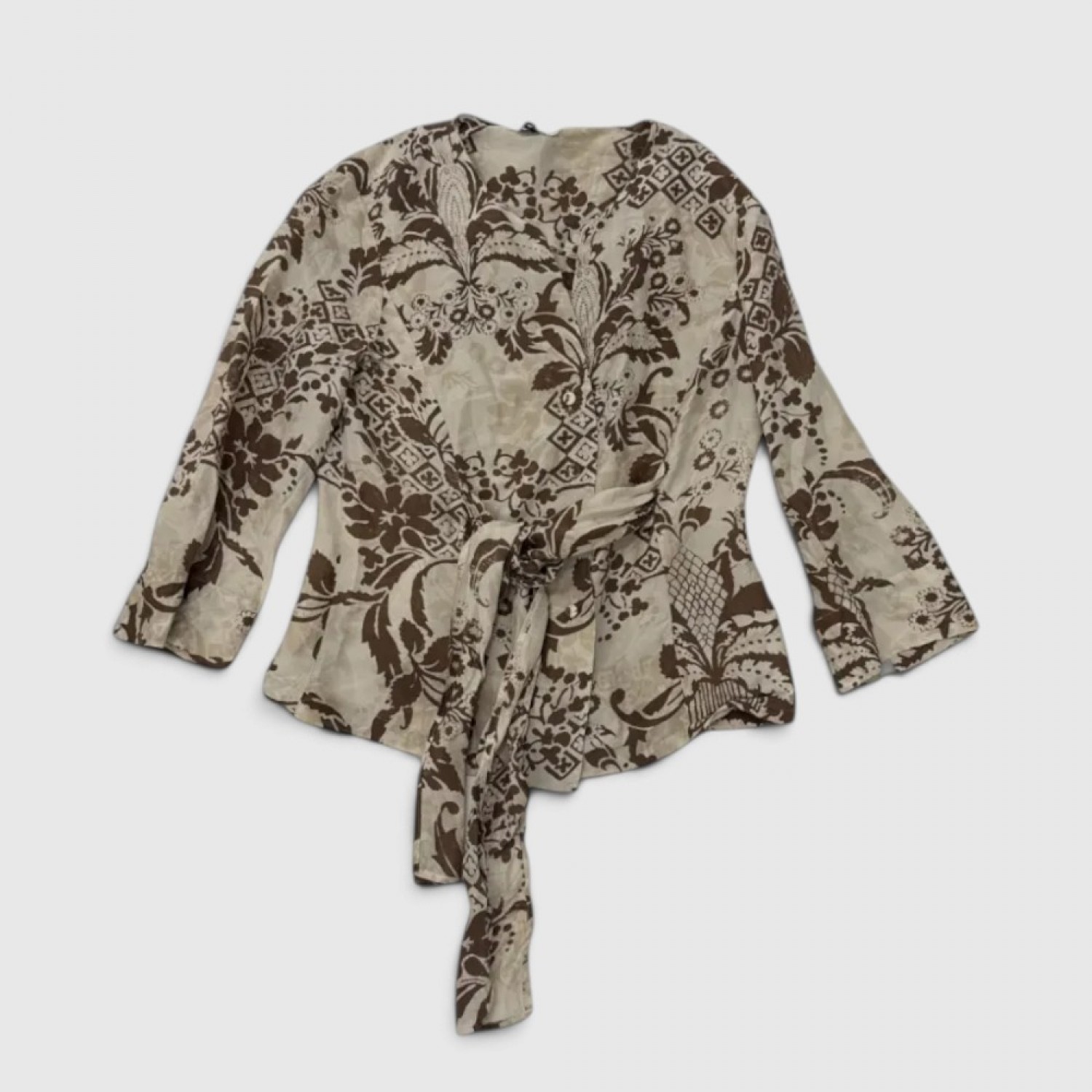 Vintage Floral Wrap Μπλούζα – Μπεζ / Καφέ / Pre-Owned