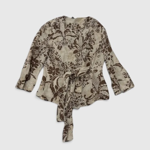 Vintage Floral Wrap Μπλούζα – Μπεζ / Καφέ / Pre-Owned