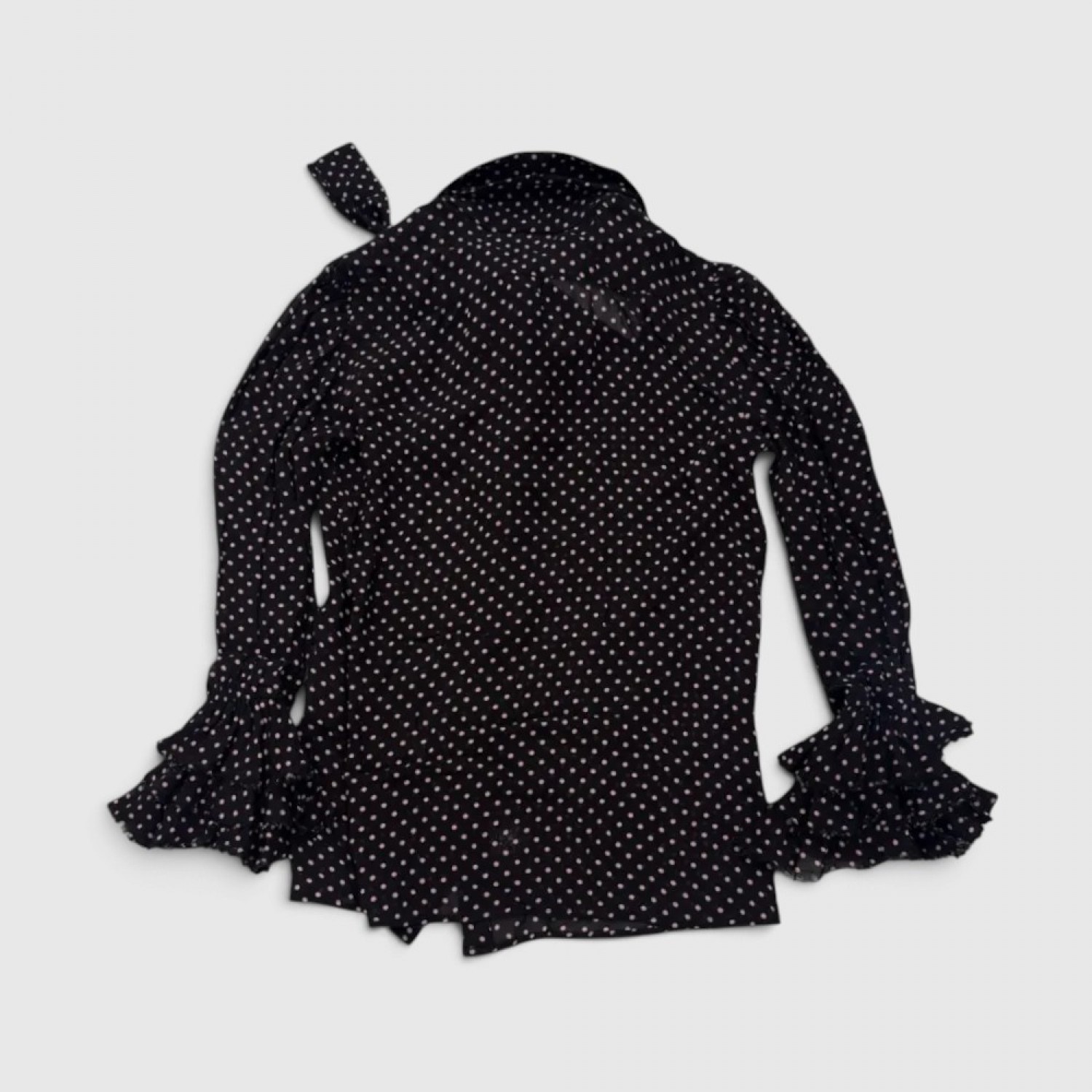 Vintage Polka Dot Pussy Bow Μπλούζα Μαύρη – Γυναικεία / Pre-Owned