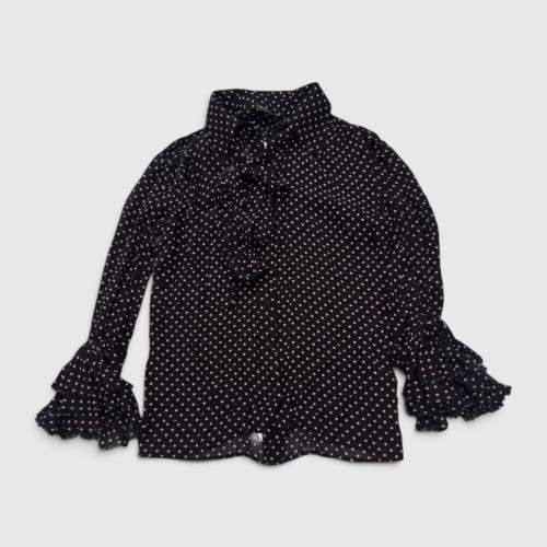 Vintage Polka Dot Pussy Bow Μπλούζα Μαύρη – Γυναικεία / Pre-Owned