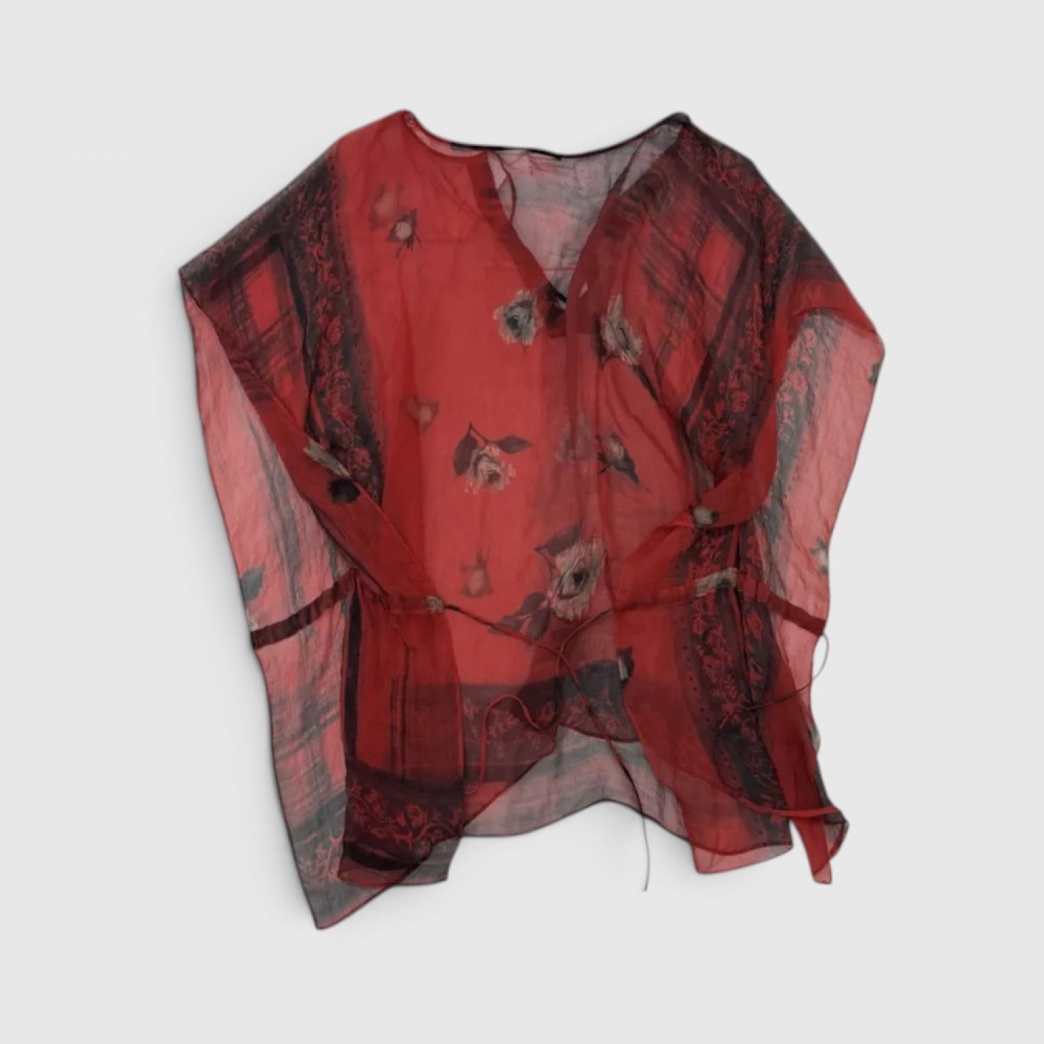 Vintage Floral Kaftan Μπλούζα – Κόκκινο / Μαύρο / Pre-Owned