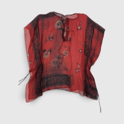 Vintage Floral Kaftan Μπλούζα – Κόκκινο / Μαύρο / Pre-Owned