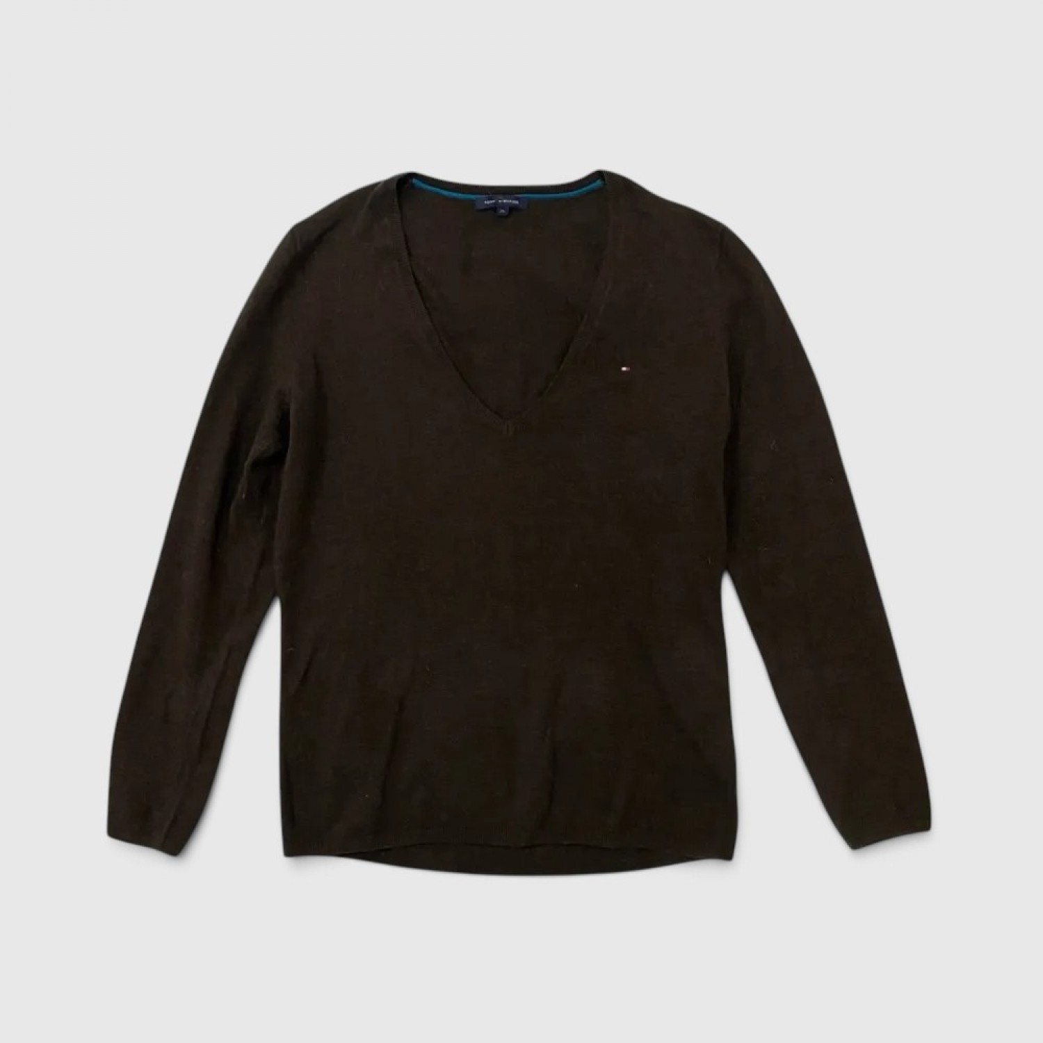 Γυναικείο Tommy Hilfiger V-Neck Πουλόβερ – Σκούρο Καφέ / Pre-Owned