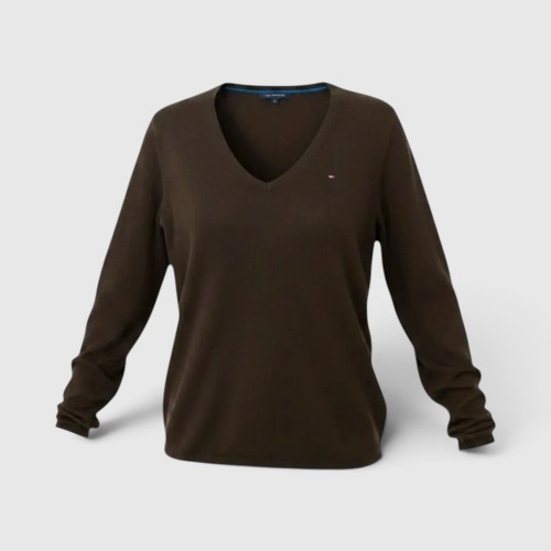 Γυναικείο Tommy Hilfiger V-Neck Πουλόβερ – Σκούρο Καφέ / Pre-Owned