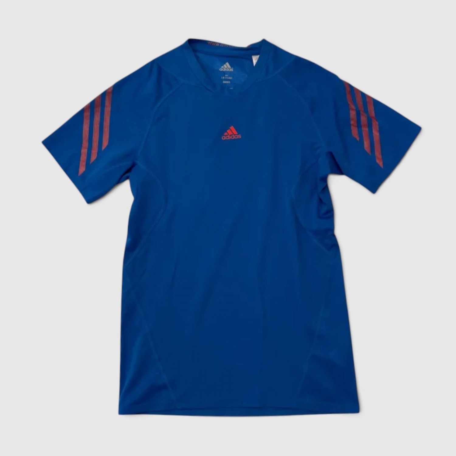 Adidas Training T-Shirt – Blue / Red 3-Stripes / Pre-Owned