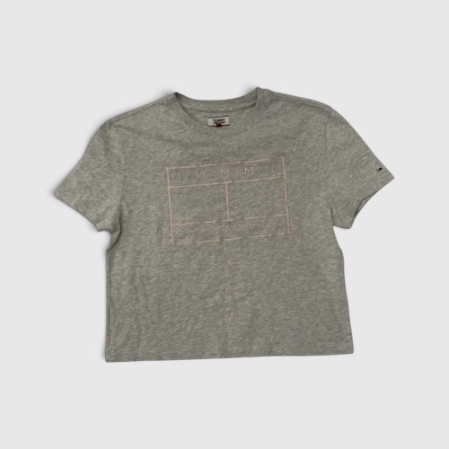 Tommy Jeans Flag Logo Γυναικείο Crop T-Shirt Γκρι / Pre-Owned
