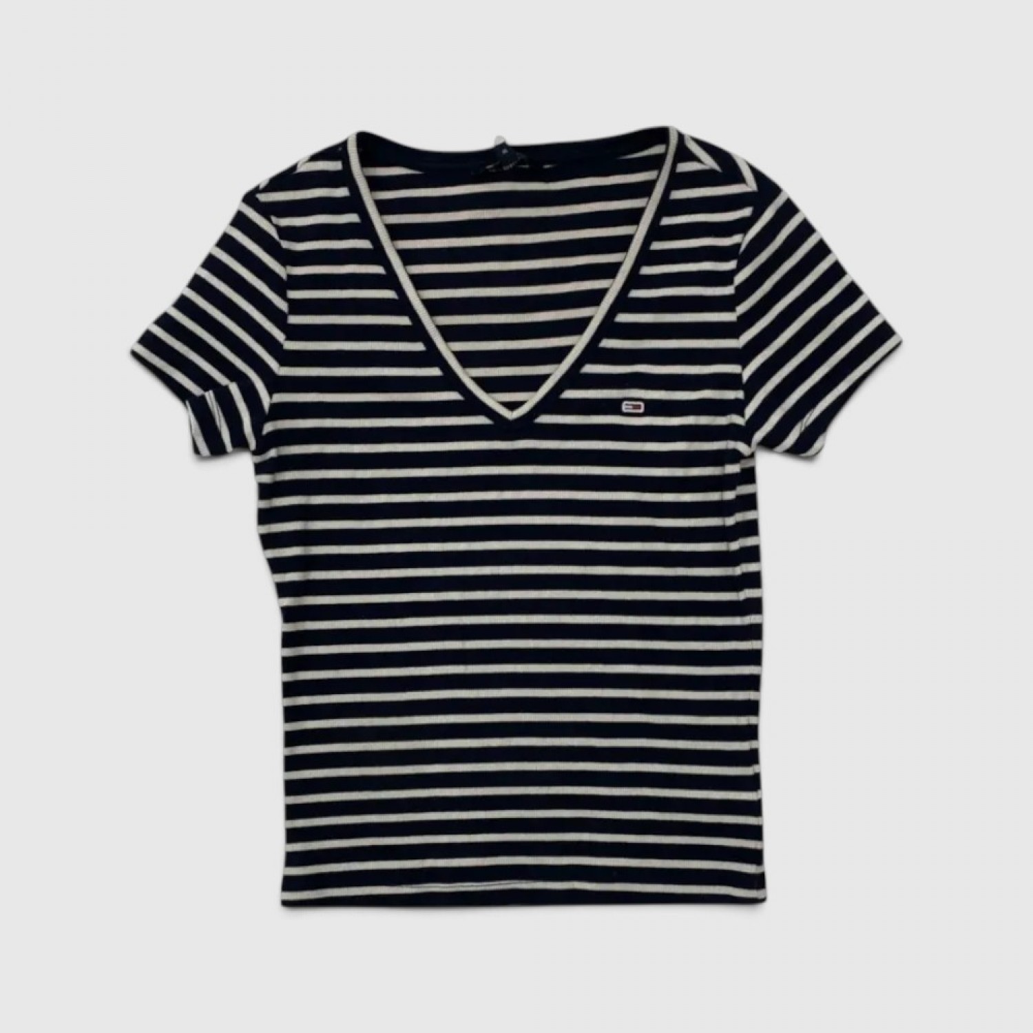 Tommy Jeans Γυναικείο Ριγέ V-Neck T-Shirt Μπλε/Λευκό / Pre-Owned