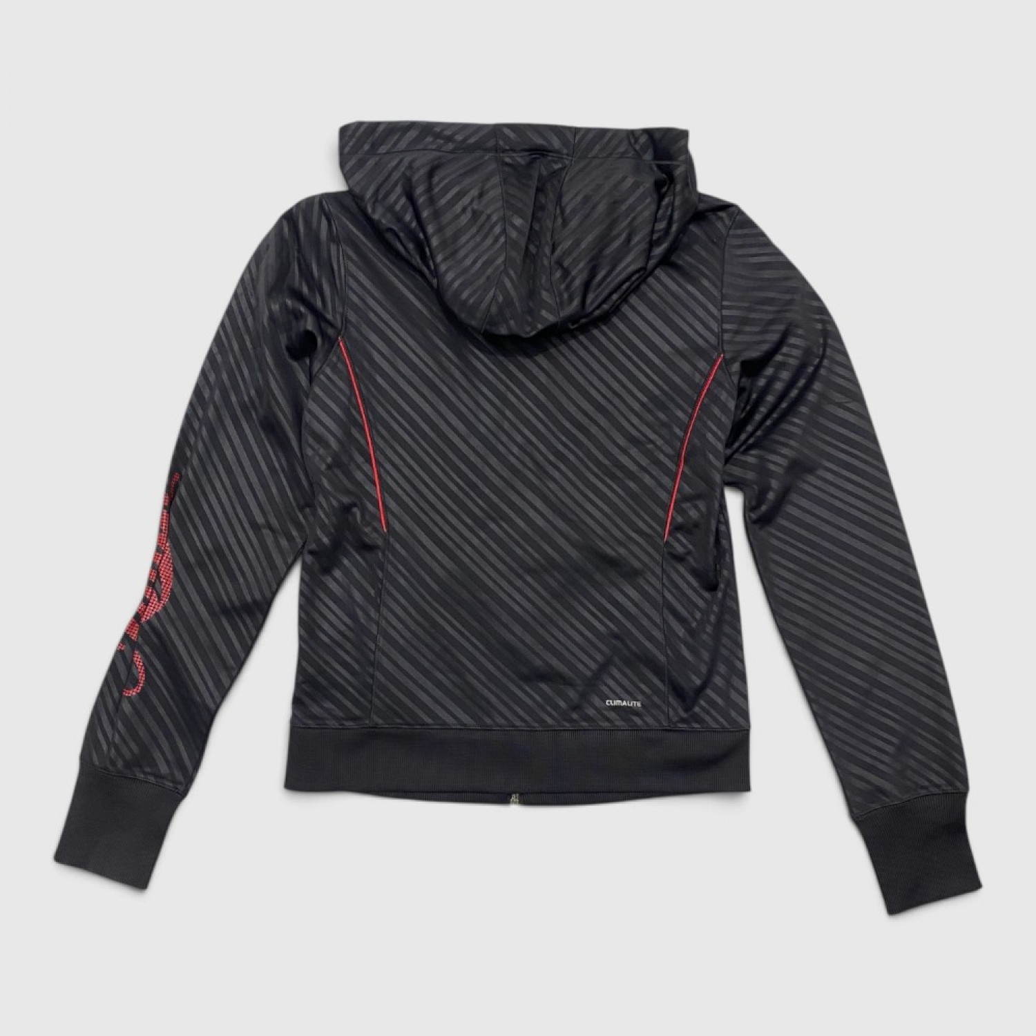 Adidas Climalite Diagonal Striped Full-Zip Hoodie Black & Neon Red / Pre Owned