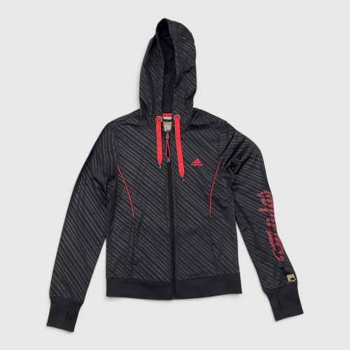 Adidas Climalite Diagonal Striped Full-Zip Hoodie Black & Neon Red / Pre Owned