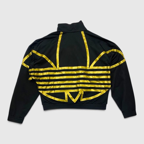 Adidas Originals Metallic Big Trefoil Cropped Track Jacket Black & Gold / Pre Owned