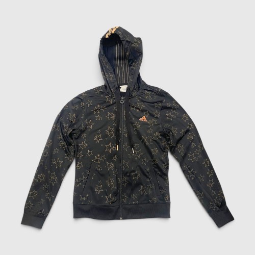 Adidas All-Over Star Print Full-Zip Hoodie Black & Gold / Pre Owned