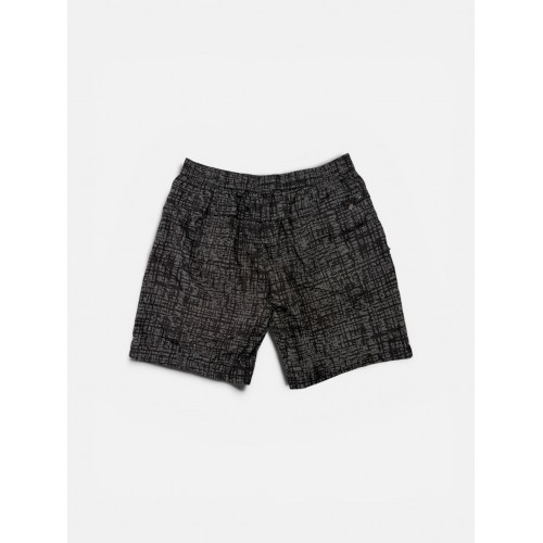 Μαύρη–Γκρι Αθλητική Βερμούδα με Geometric All-Over Print